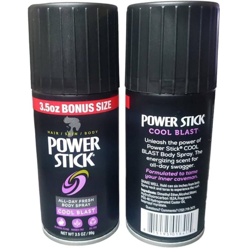 Power Stick COOL BLAST Deodorant Body Spray for Men, 3.5 OZ (Pack of 2)