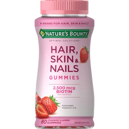 Nature's Bounty, Solutions vitaminés pour cheveux, peau et ongles avec biotine, 2 500 mcg, fraise, 180 unités