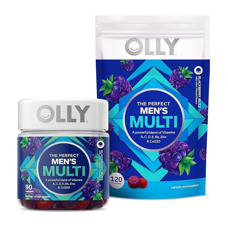 Pack de démarrage multi-gommes pour hommes Olly, santé globale et soutien immunitaire, saveur mûre, flacon de 50 unités