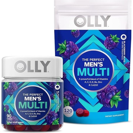 Pack de démarrage multi-gommes pour hommes Olly, santé globale et soutien immunitaire, saveur mûre, flacon de 50 unités