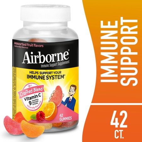 Bonbons gélifiés Airborne 750 mg à la vitamine C pour le soutien immunitaire, saveur de fruits assortis, 75 unités