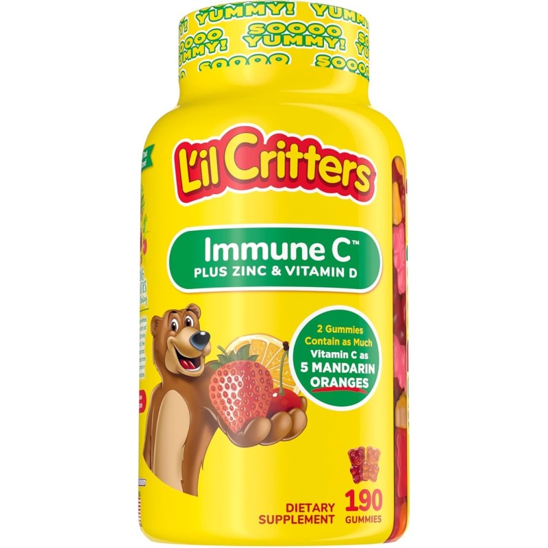 L'il Critters Kids Immune C Gummy Supplement with Vitamin C, Zinc and Vitamin D3 for Immune Support, 190 ct (95-190 day supply),